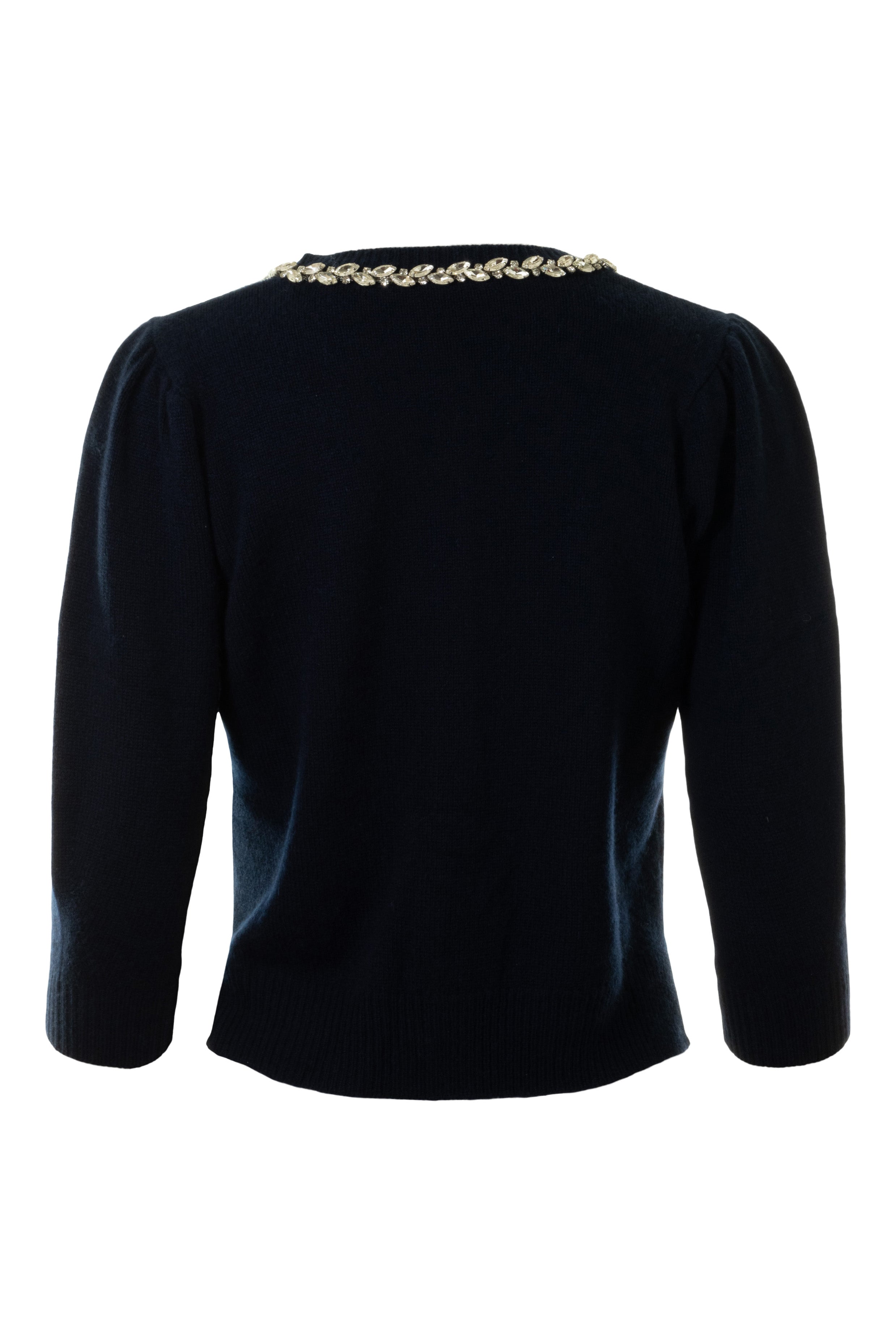 Autumn Cashmere Rhinestone Trimmed Puff Sleeve Cardigan