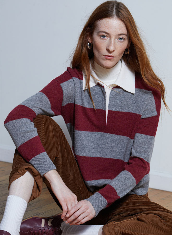 Autumn Cashmere Rugby Polo in Cement Barn