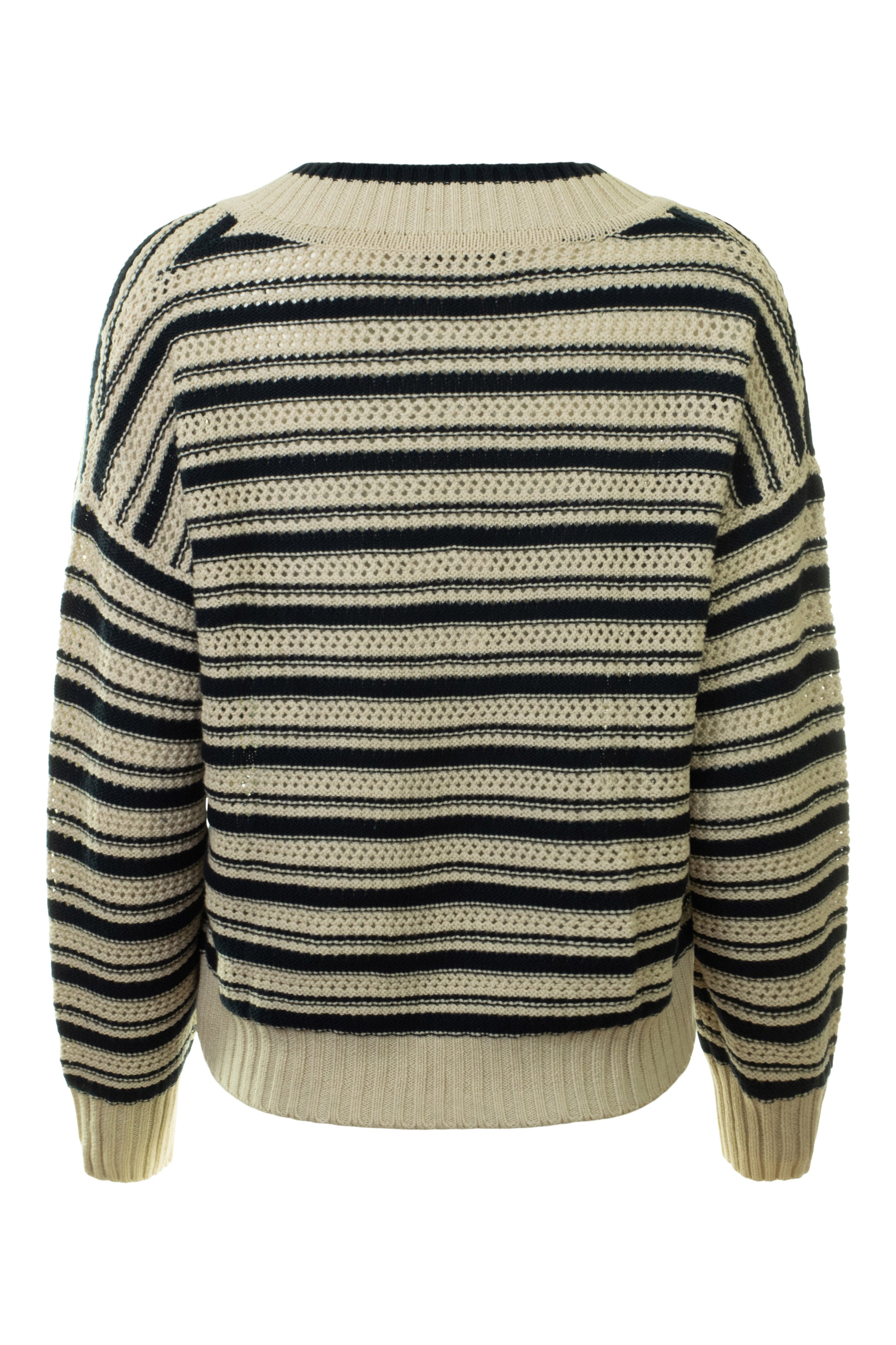 Autumn Cashmere Stripe Mesh V-neck Sweater in Natural - Navy Blue