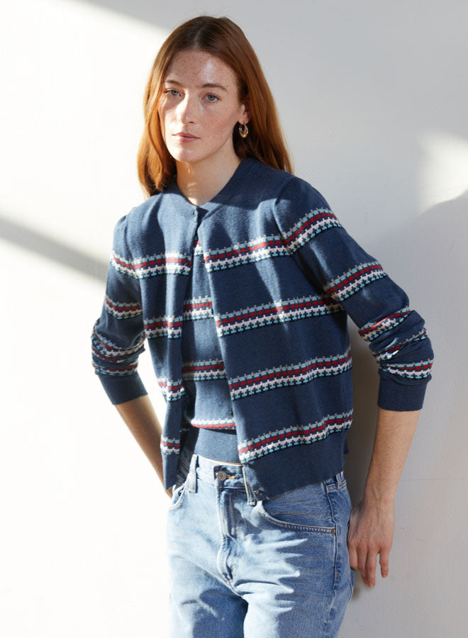 Autumn Cashmere Striped Jacquard Cardigan