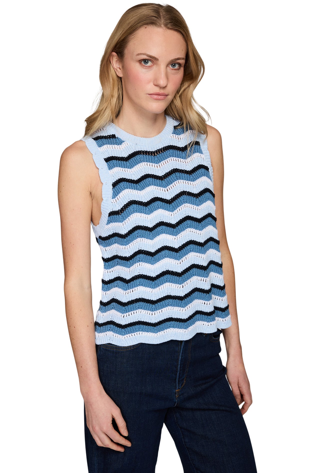 Autumn Cashmere Zig Zag Stitch Tank in Blues Combo