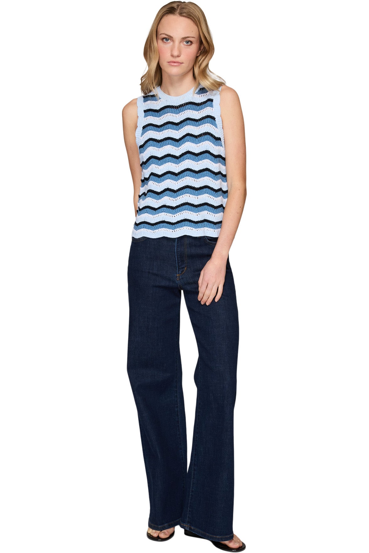Autumn Cashmere Zig Zag Stitch Tank in Blues Combo