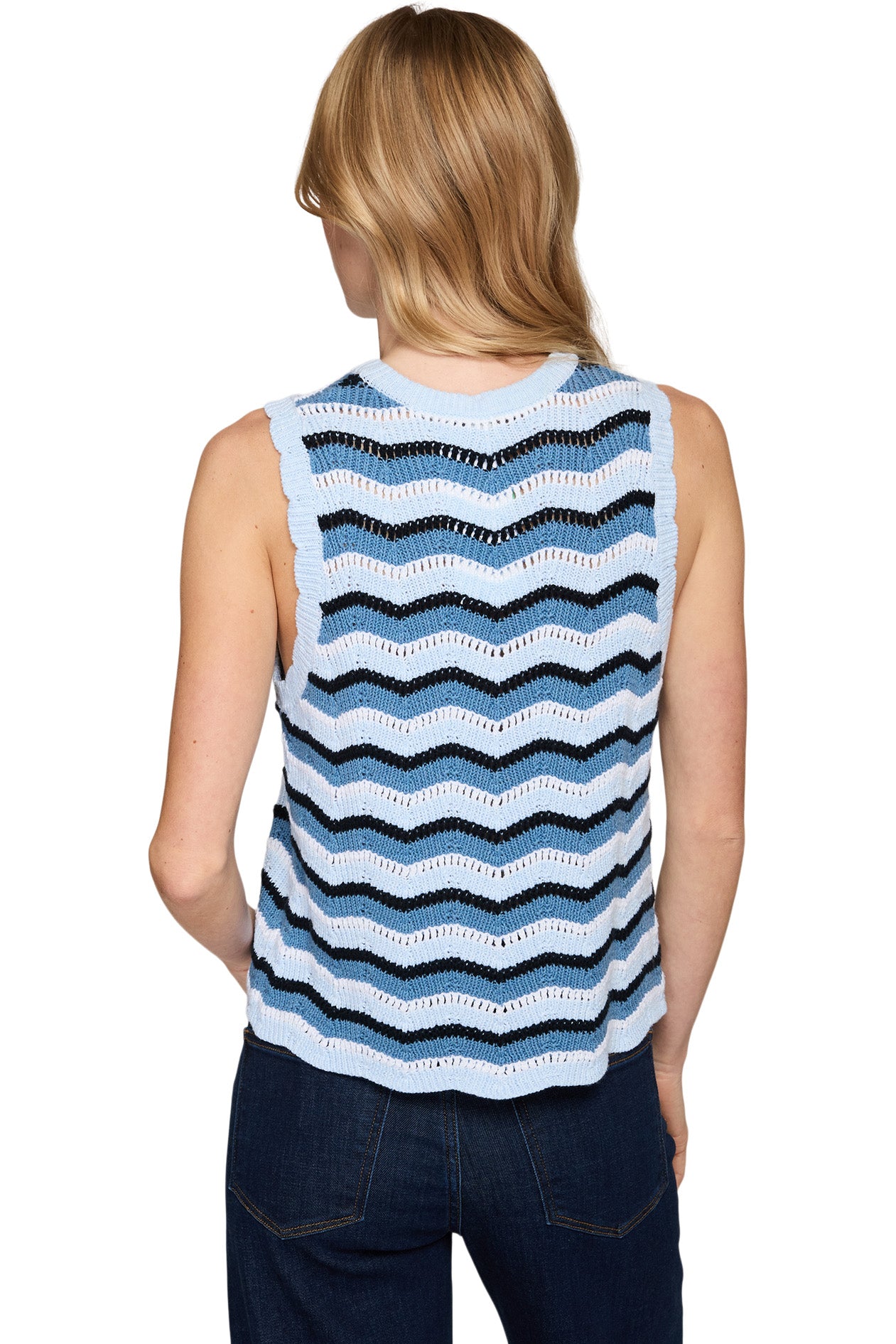 Autumn Cashmere Zig Zag Stitch Tank in Blues Combo