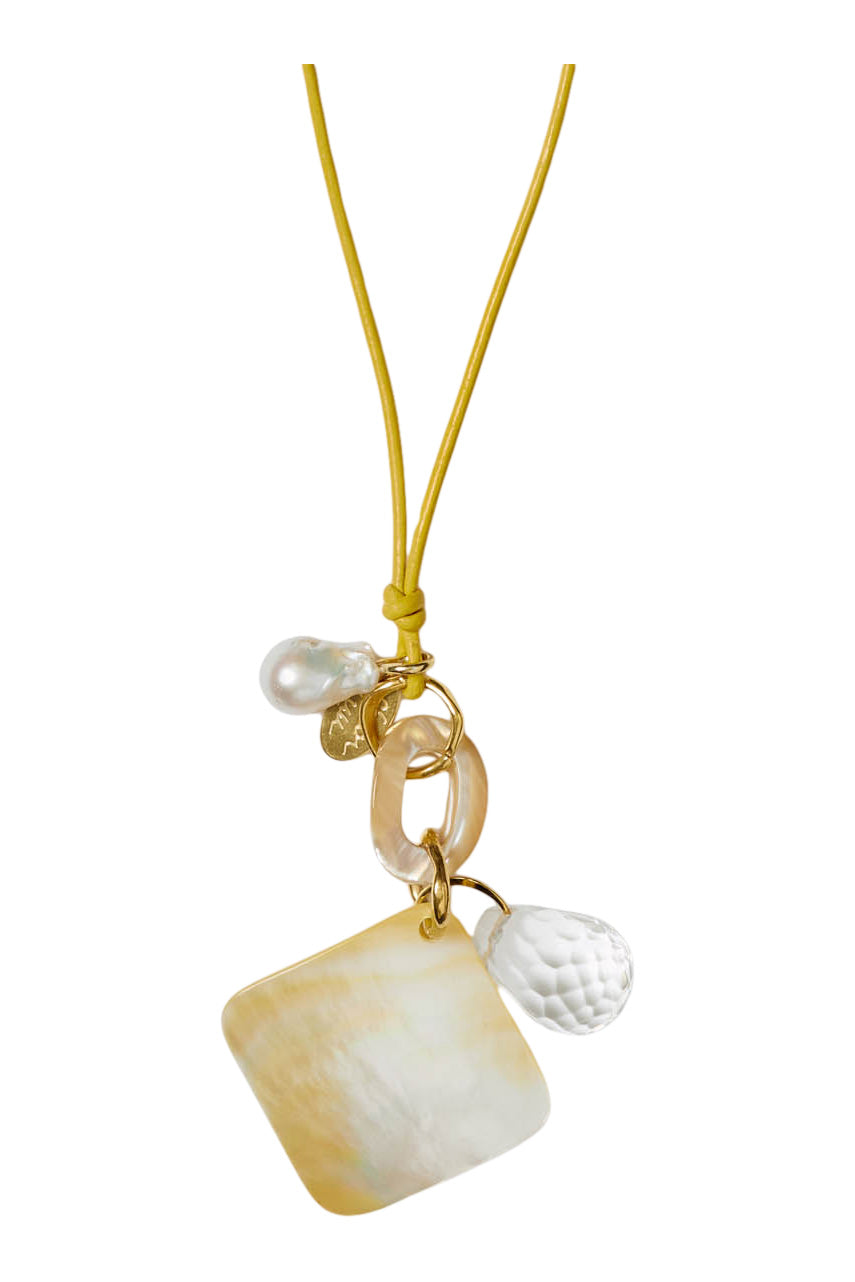 Chan Luu Silver Charm Necklace in White Mother of Pearl Mix