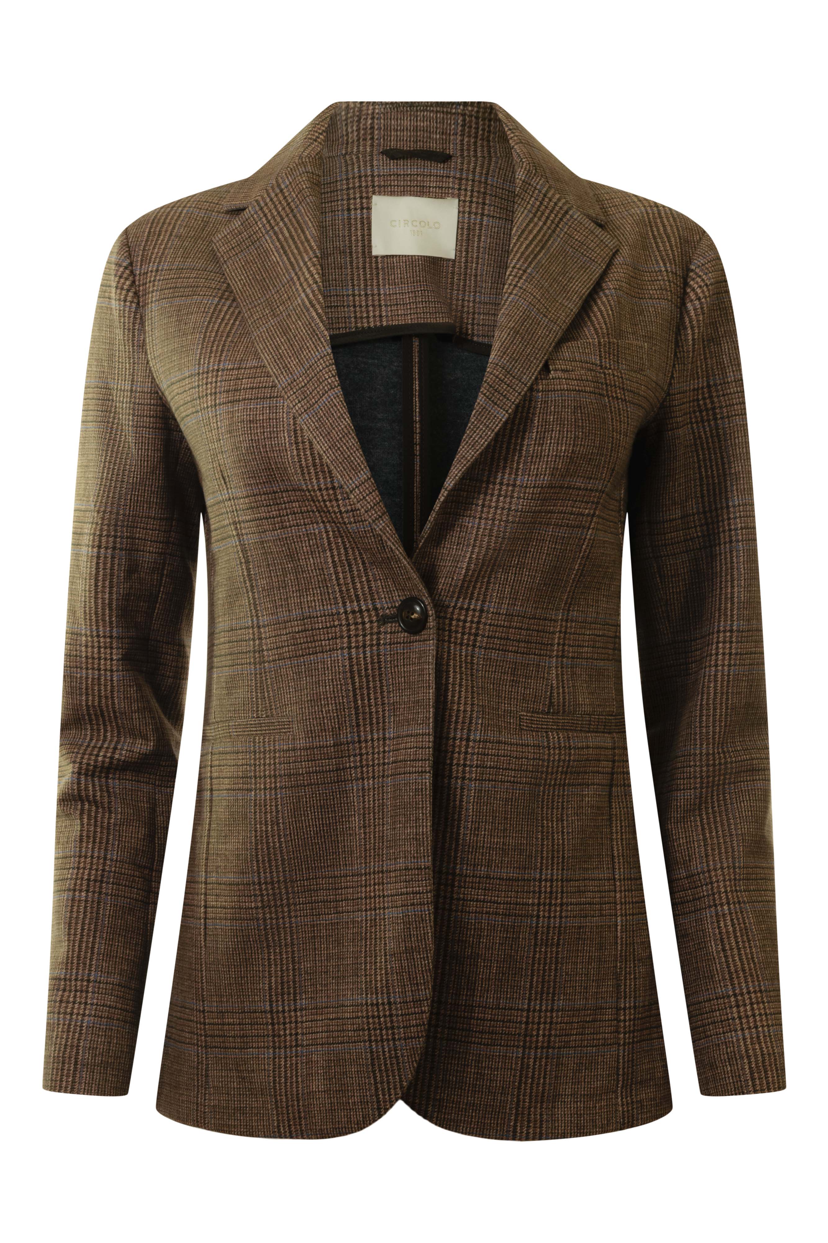 Circolo 1901 Prince of Wales Light Fleece Slim Long Jacket in Mocha