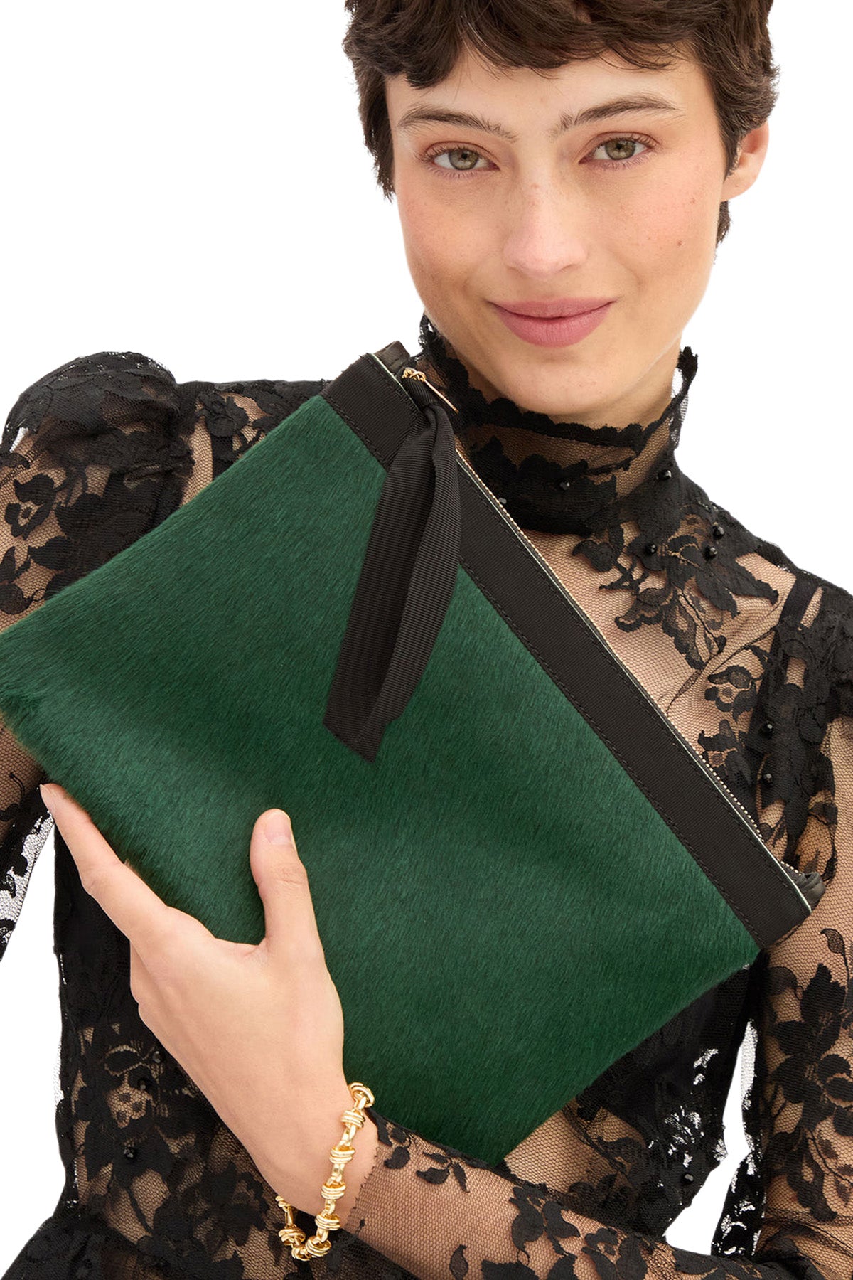 Clare V. Flat Clutch w/ Tabs in Bottle Green