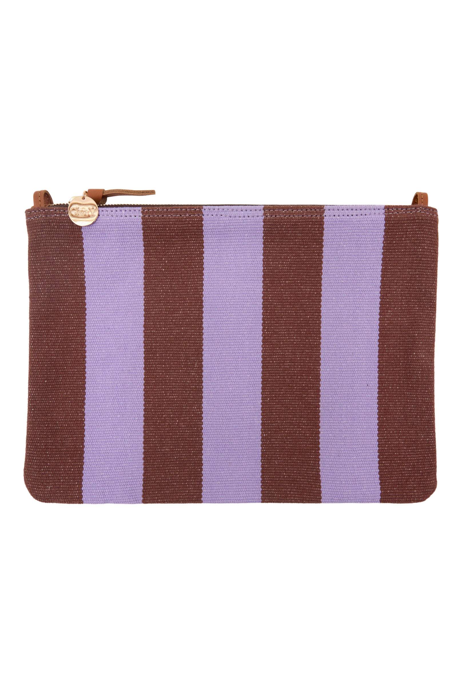 Clare V. Flat Clutch with Tabs in Jacaranda - Hazelnut Canvas Stripe