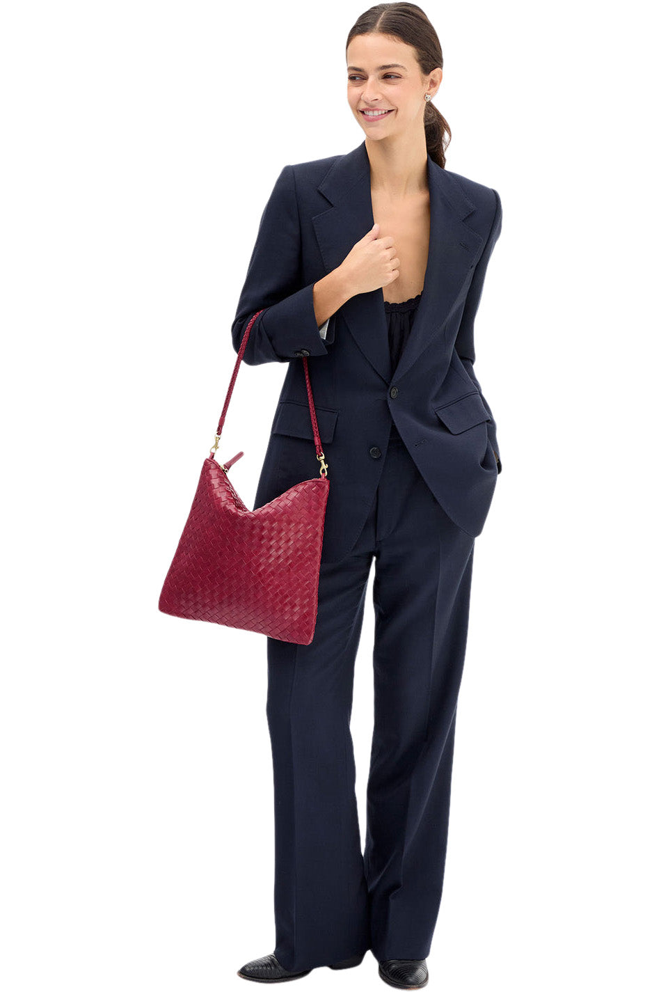 Clare V. Foldover Clutch w/ Strap in Garnet