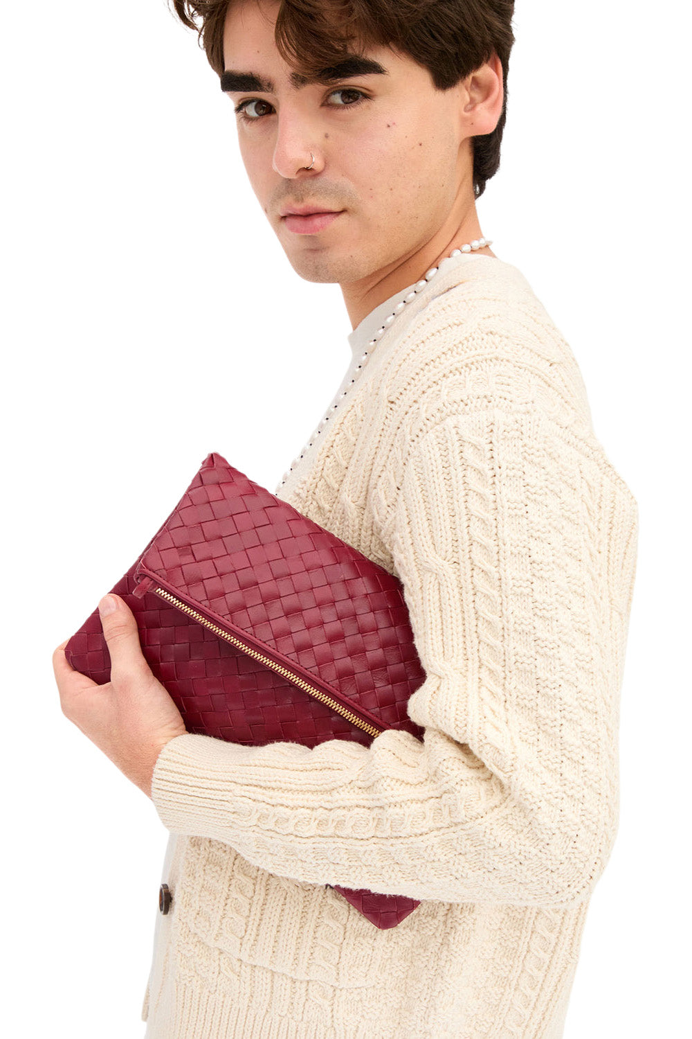 Clare V. Foldover Clutch w/ Strap in Garnet