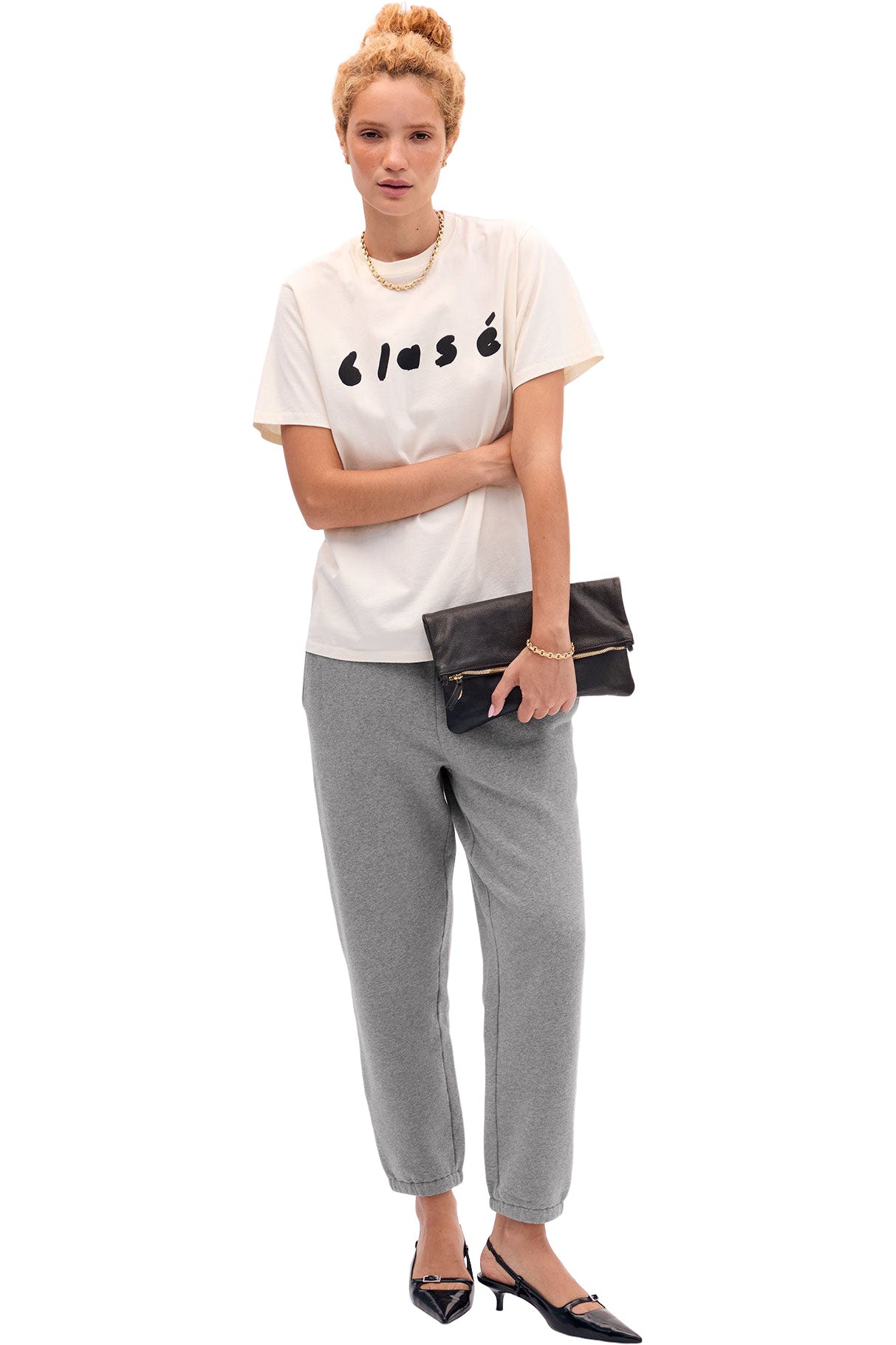 Clare V. Foldover Clutch w/ Tabs in Black Petit Caviar