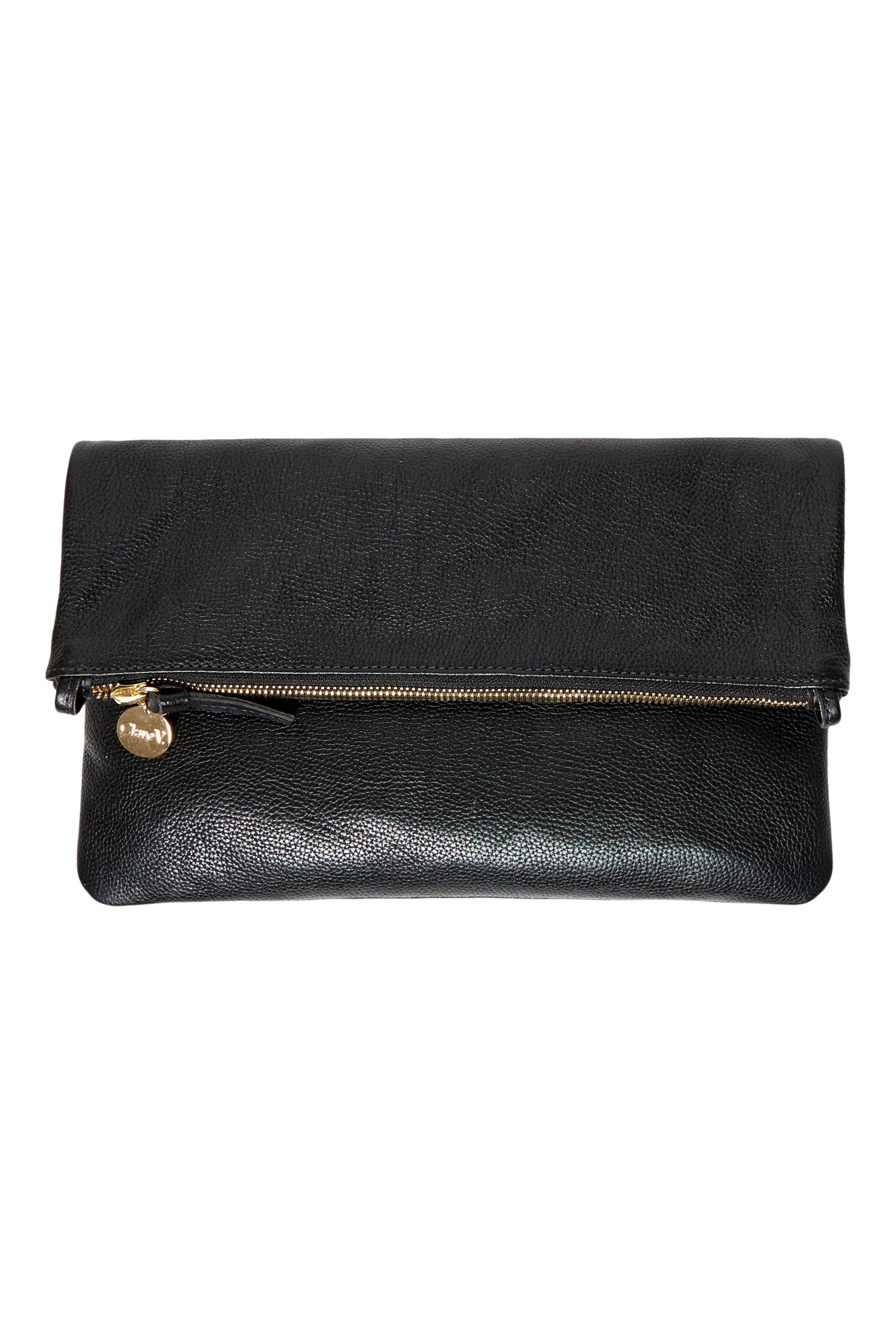 Clare V. Foldover Clutch w/ Tabs in Black Petit Caviar