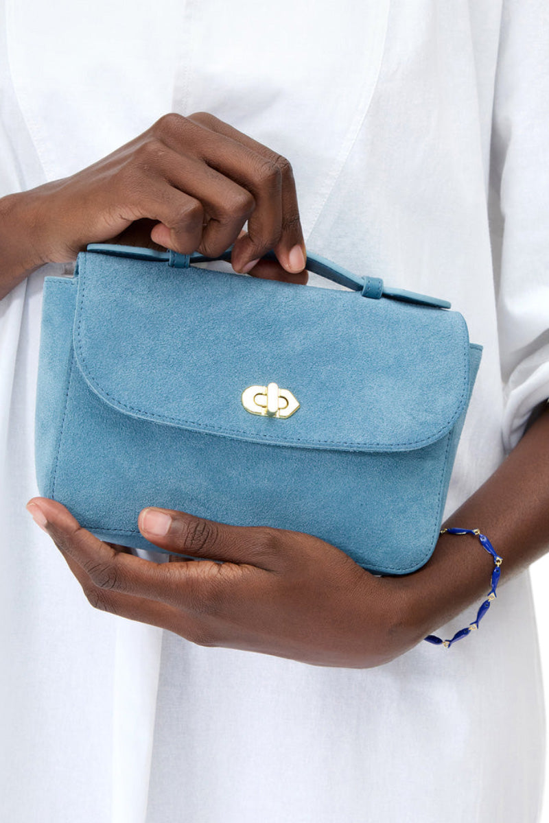 Clare V. Kathryn Bag in Desert Blue Suede