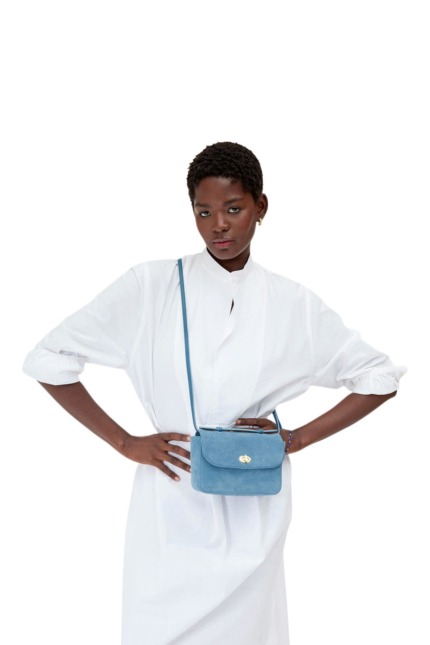 Clare V. Kathryn Bag in Desert Blue Suede
