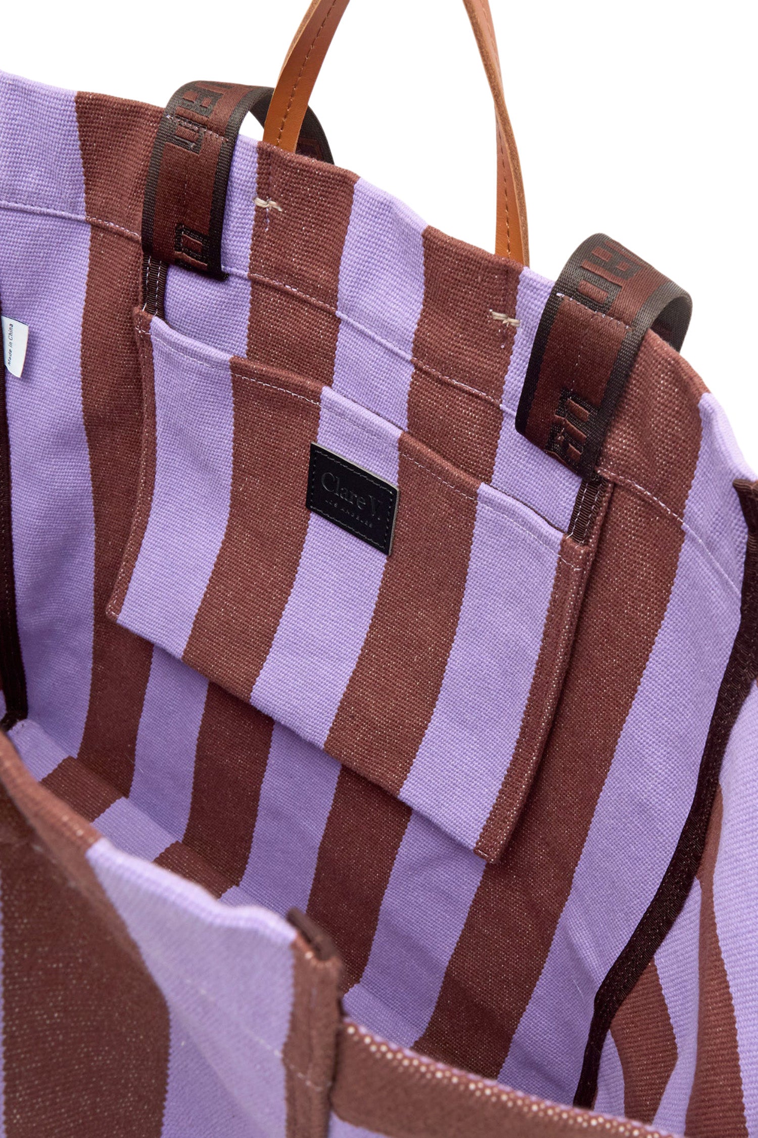 Clare V. Le Cote Tote in Jacaranda - Hazelnut Canvas Stripe