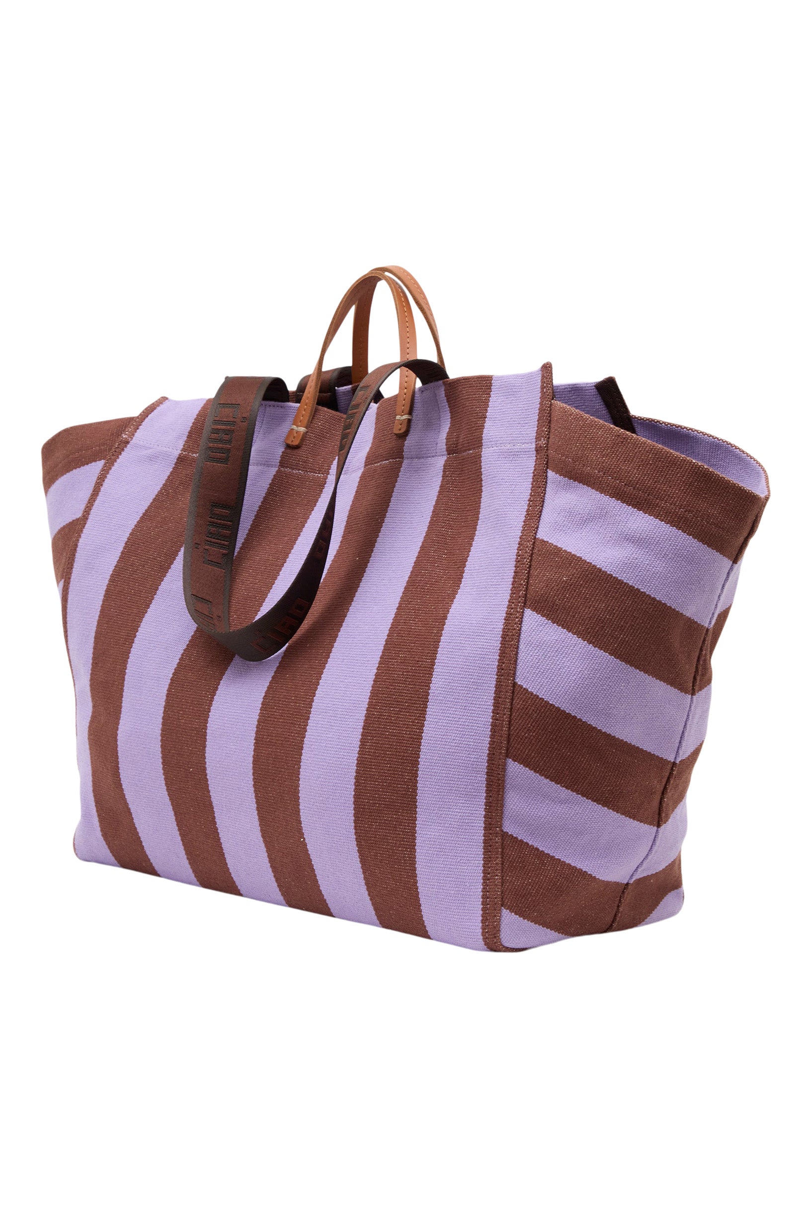 Clare V. Le Cote Tote in Jacaranda - Hazelnut Canvas Stripe
