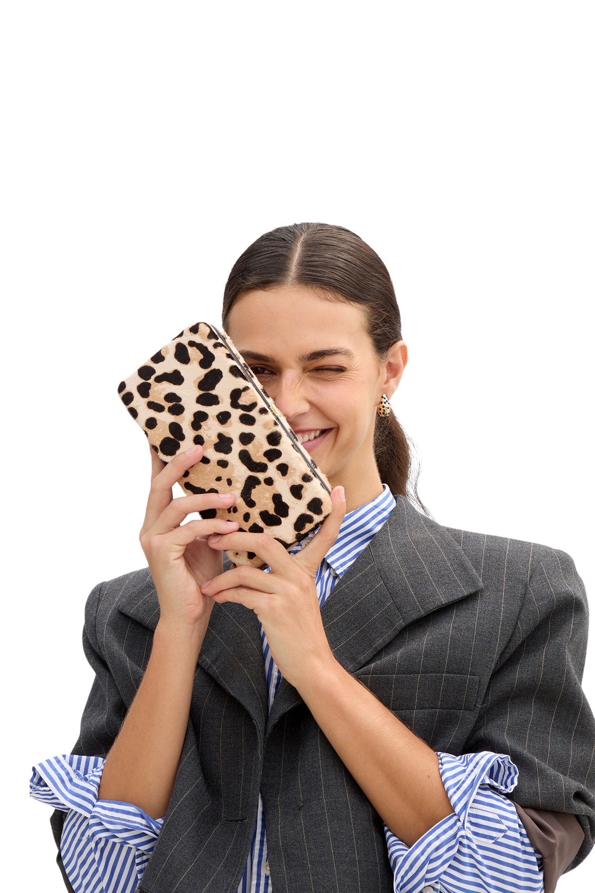 Clare V. Le Tabac in Cream Black Snow Leopard