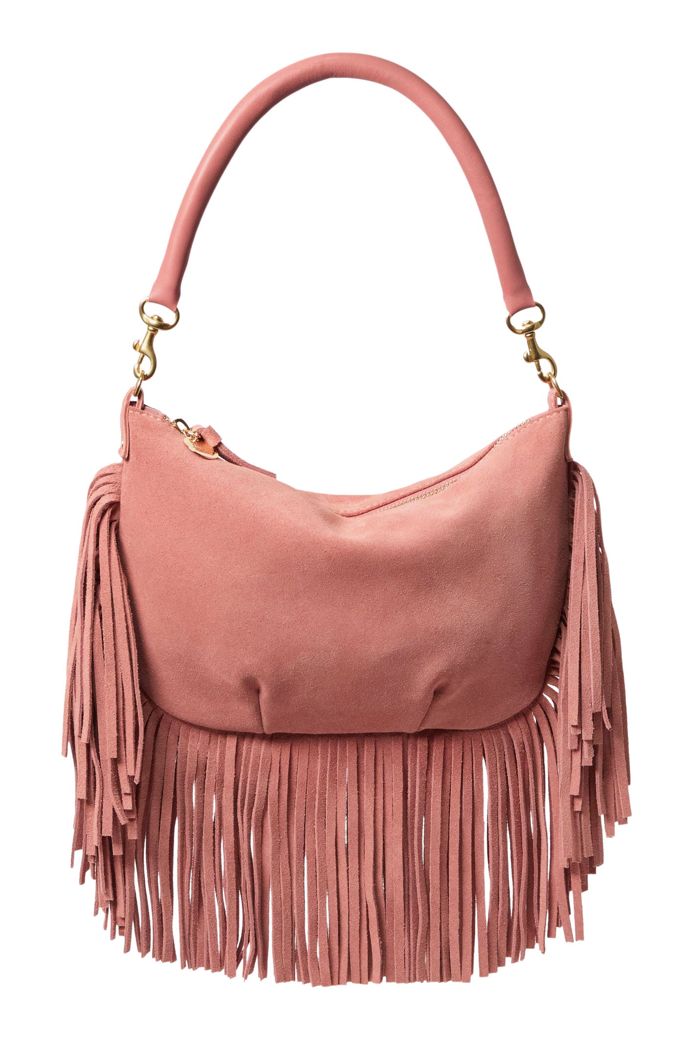 Clare V. Petit Moyen Messenger in Rose Clay Suede Fringe