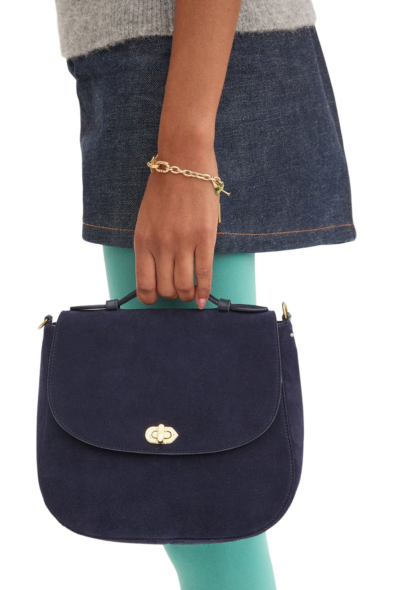 Clare V. Turnlock Louis Bag w/Top Handle in Navy Suede