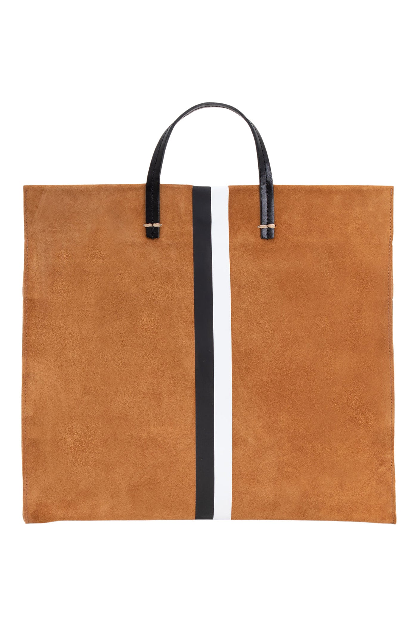 Clare V. Simple Tote in New Camel Suede w/ Black & Cream 
Stripe