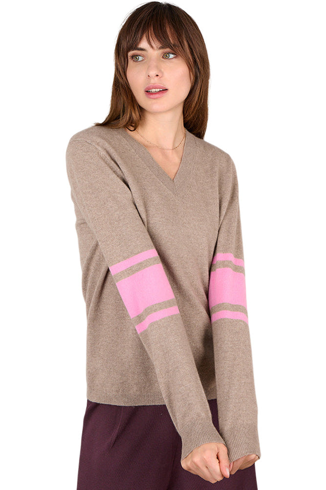 Cocoa Cashmere Althea Elbow Stripe Cashmere Sweater