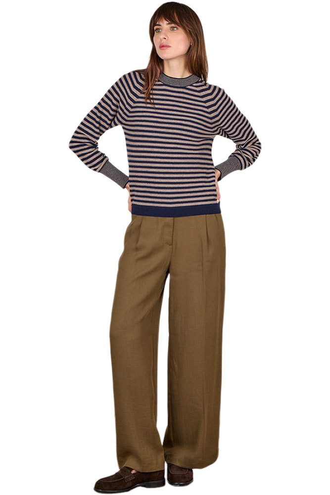 Cocoa Cashmere Ari Striped Cashmere Crewneck in Natural Brown