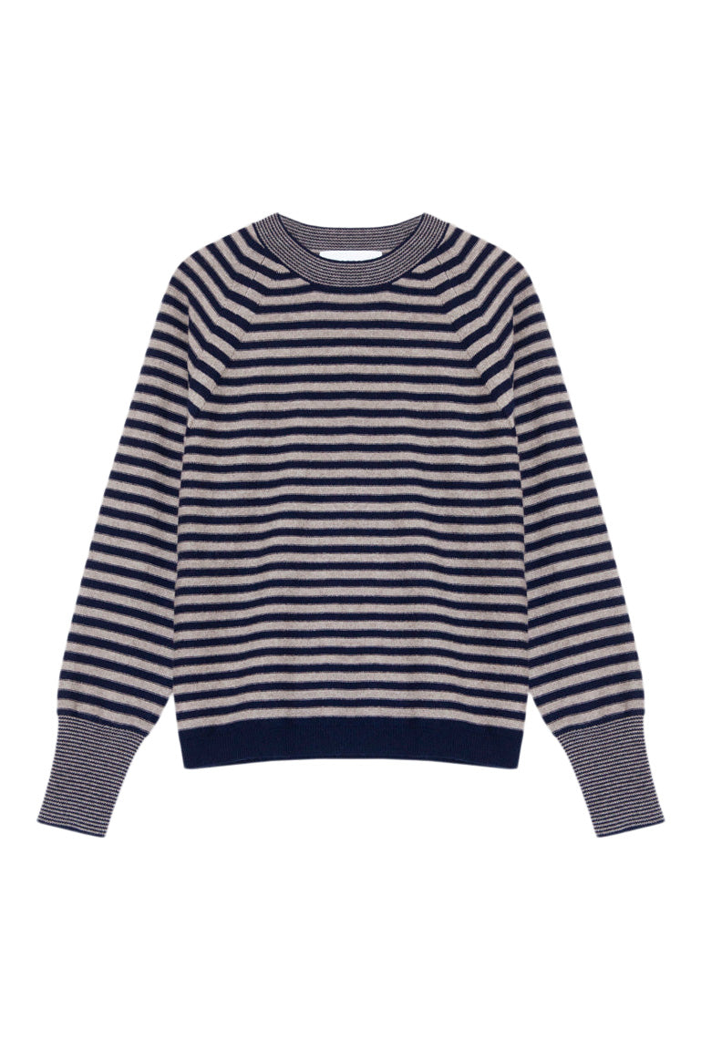 Cocoa Cashmere Ari Striped Cashmere Crewneck in Natural Brown