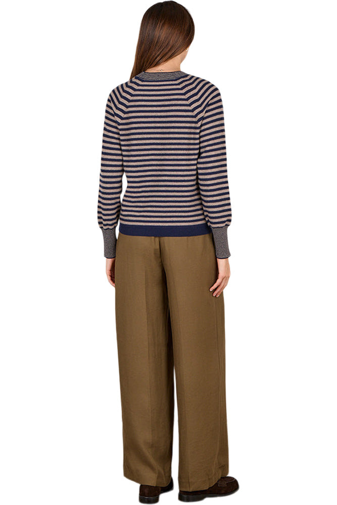 Cocoa Cashmere Ari Striped Cashmere Crewneck in Natural Brown