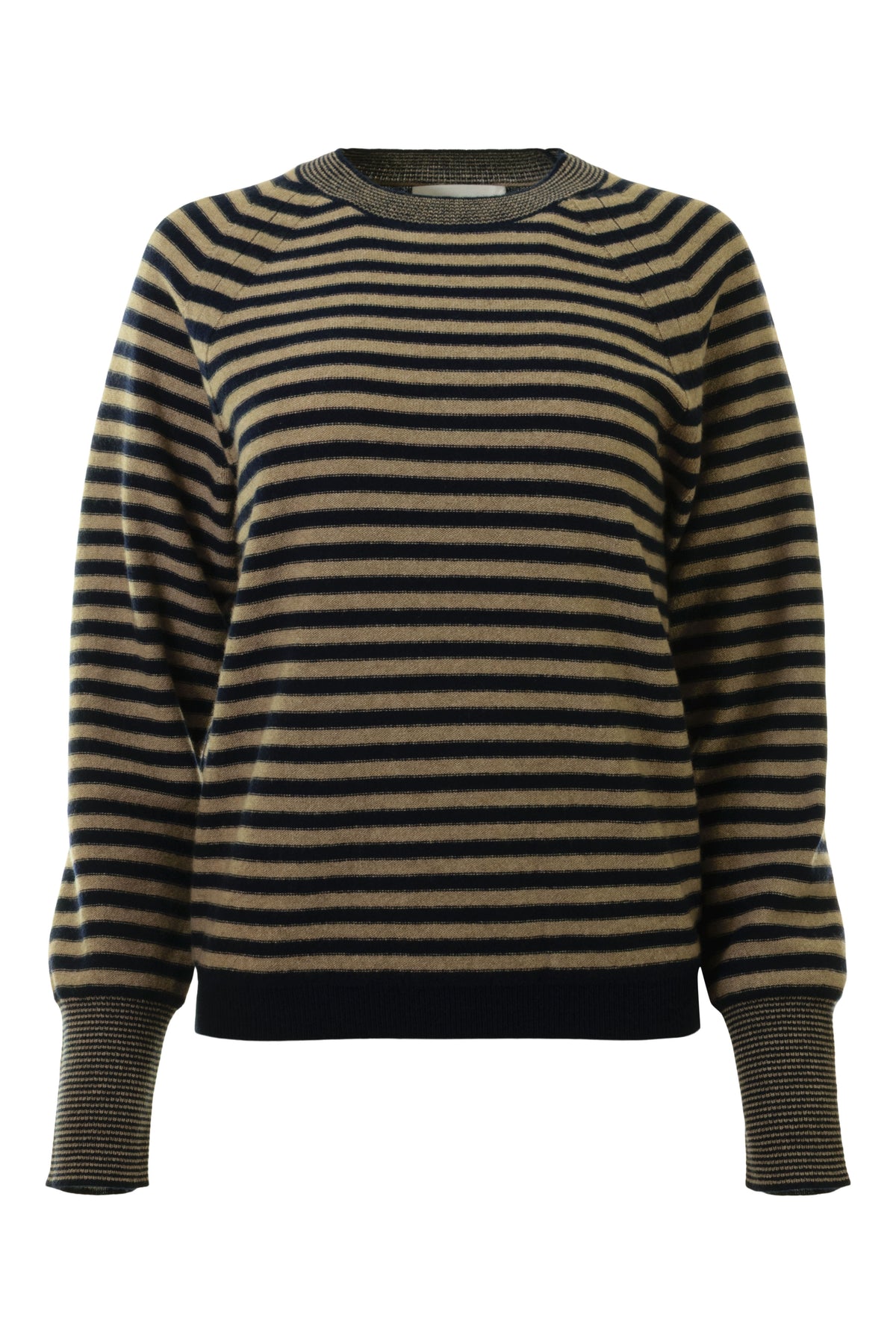 Cocoa Cashmere Ari Striped Cashmere Crewneck in Natural Brown