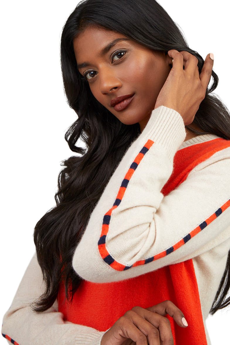 Cocoa Cashmere Nia Colorblock Sweater in Oatmeal Orange