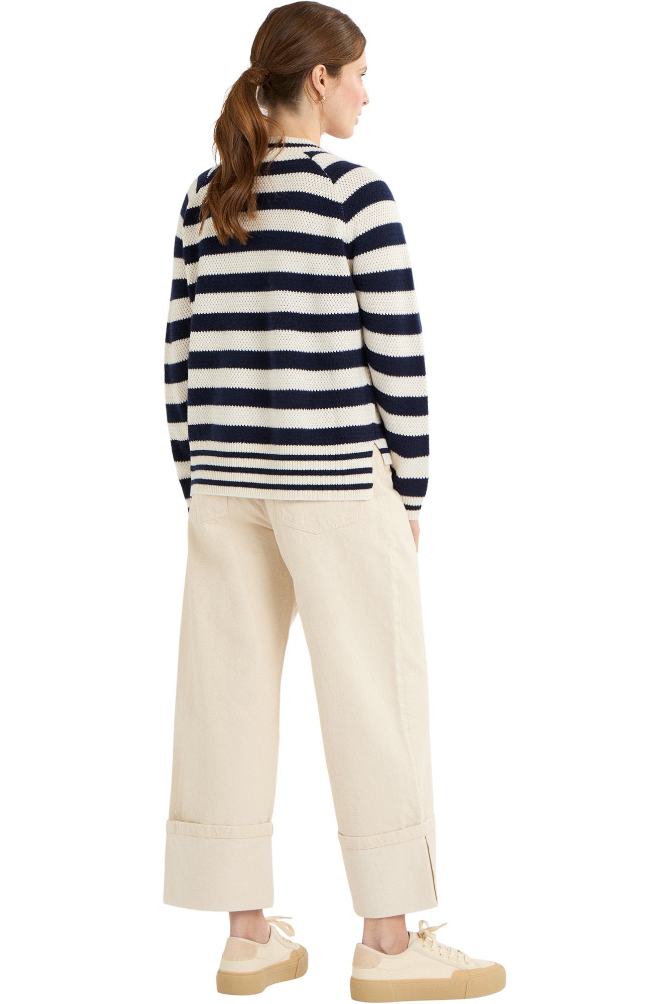 Cocoa Cashmere Dora Sweater in Cream-Navy