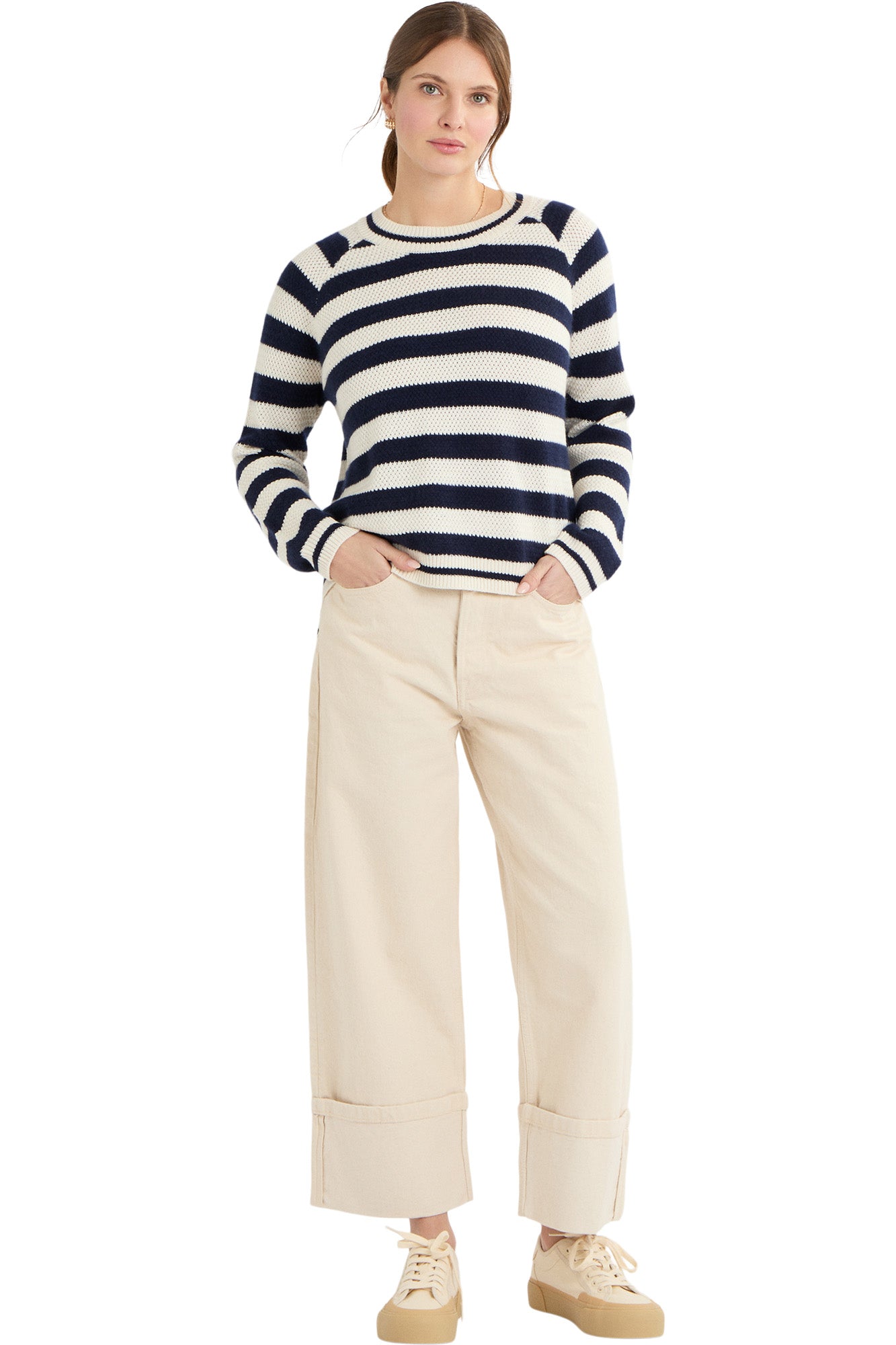 Cocoa Cashmere Dora Sweater in Cream-Navy