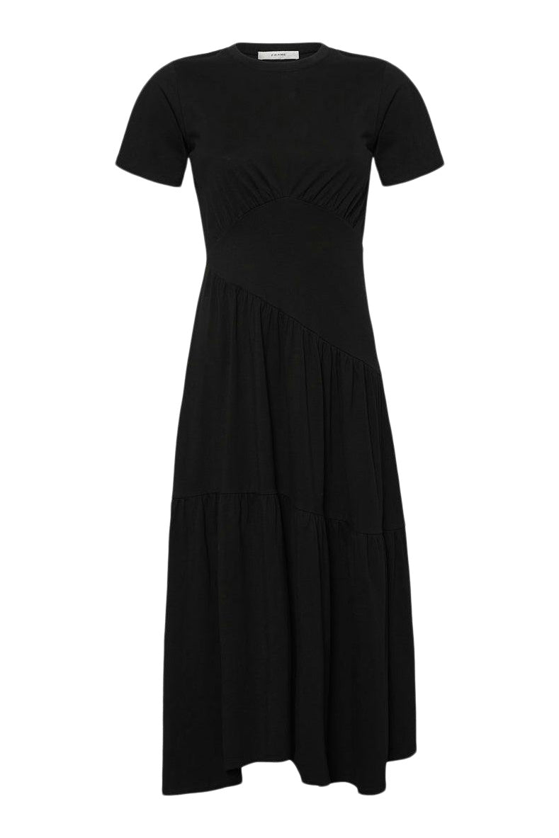 Frame Denim Gathered Seam Short Sleeve Dress
 in Black