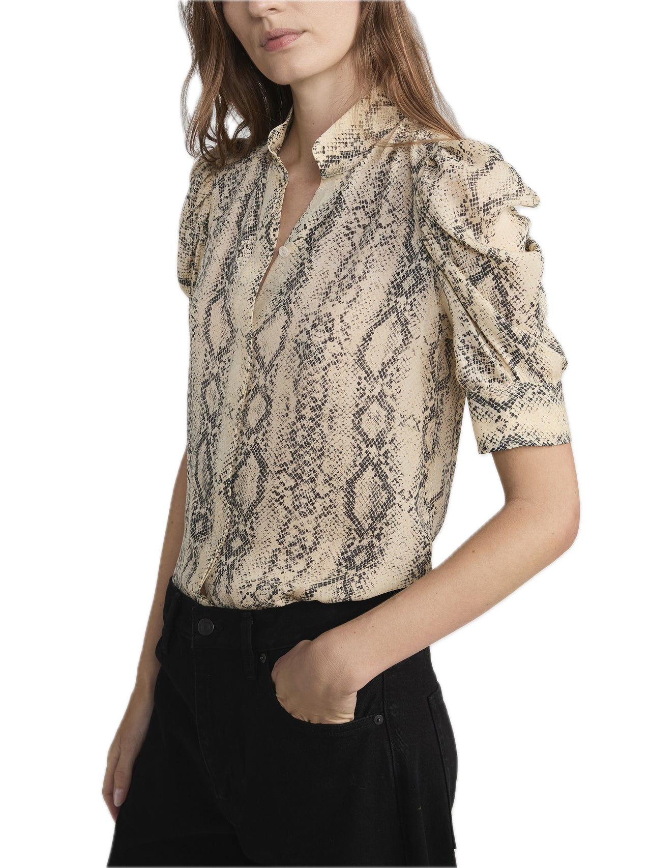 Frame Denim Gillian Snake Top in Camel Multi