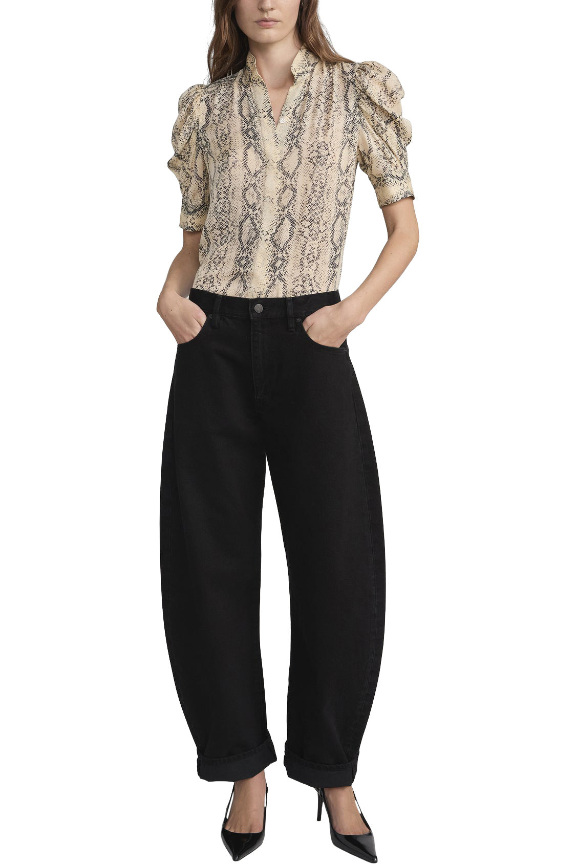 Frame Denim Gillian Snake Top in Camel Multi