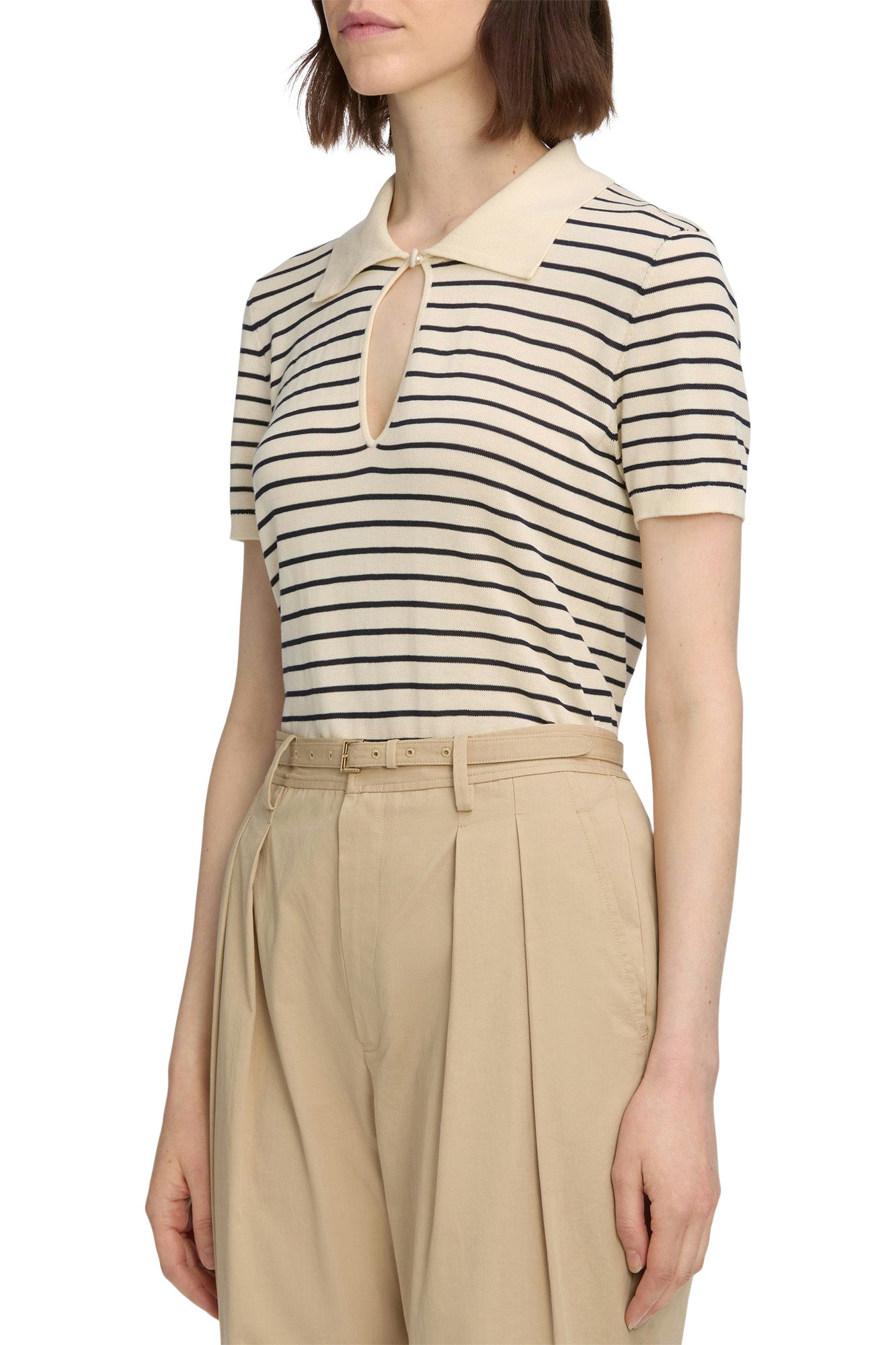 Frame Denim Keyhole Polo in Cream Multi