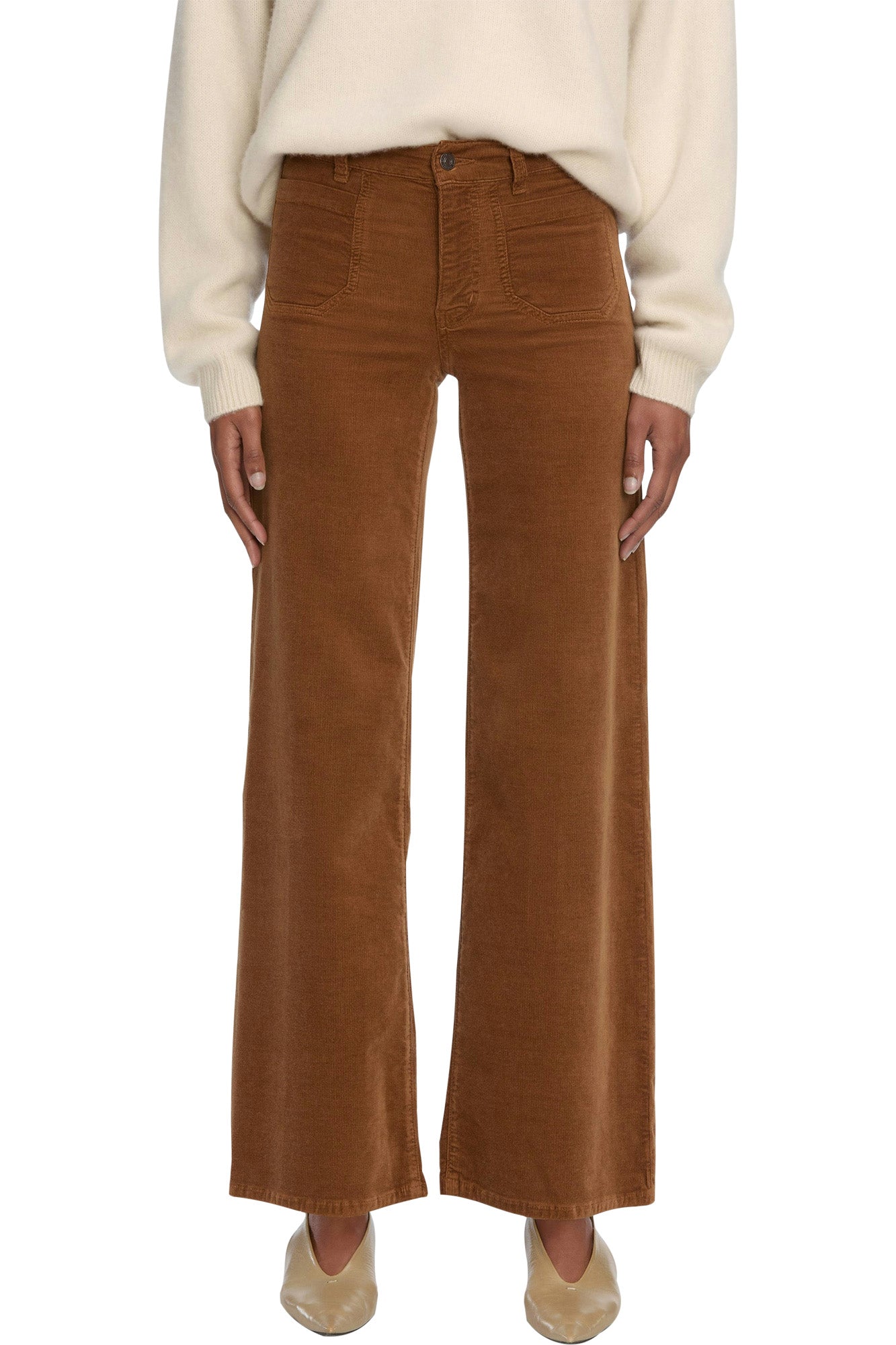 Frame Denim Le Slim Palazzo Modernist Pocket Corduroy in Maple Brown