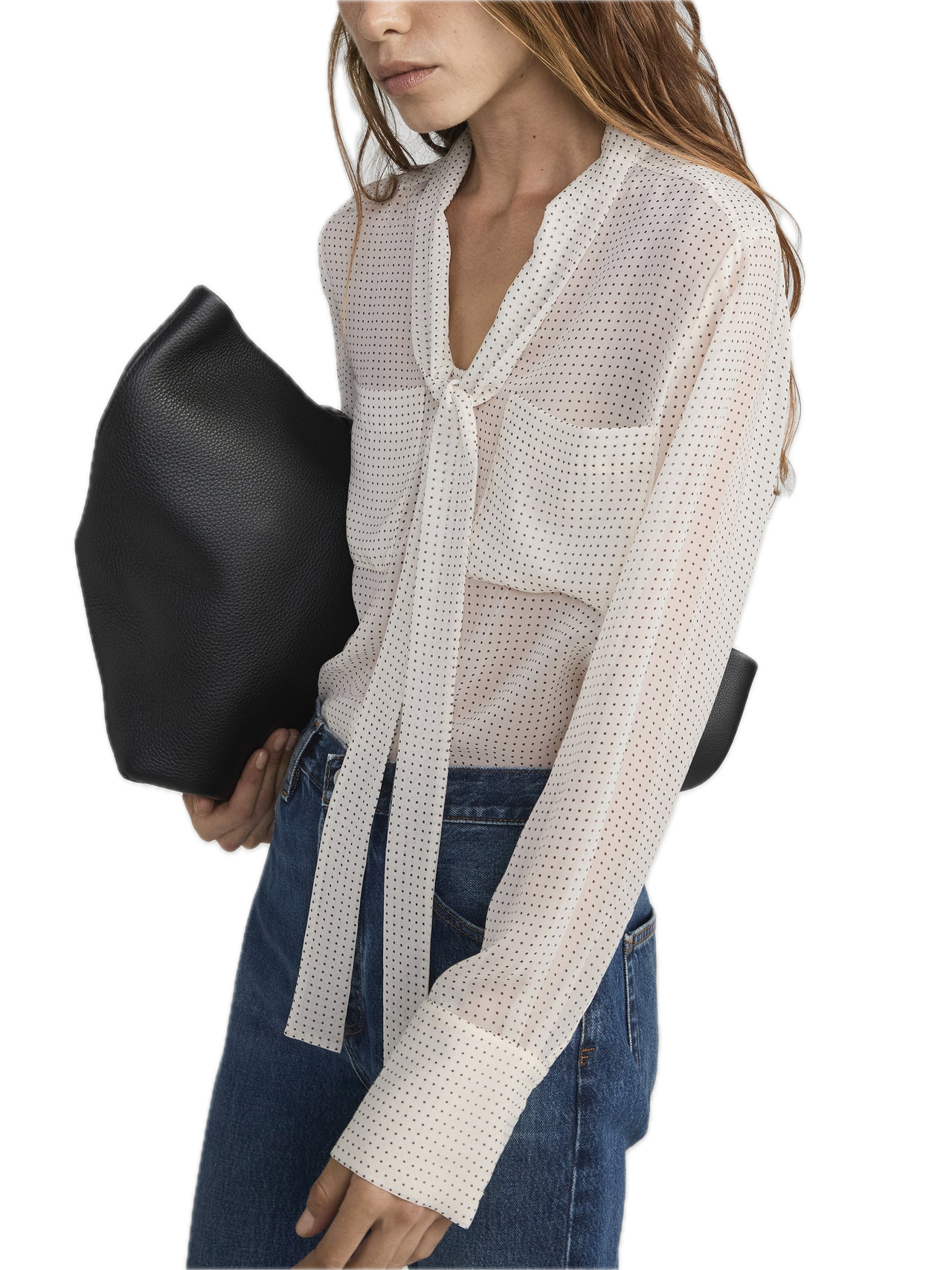 Frame Denim Polka Dot Modern Tie Blouse in Ecru Multi