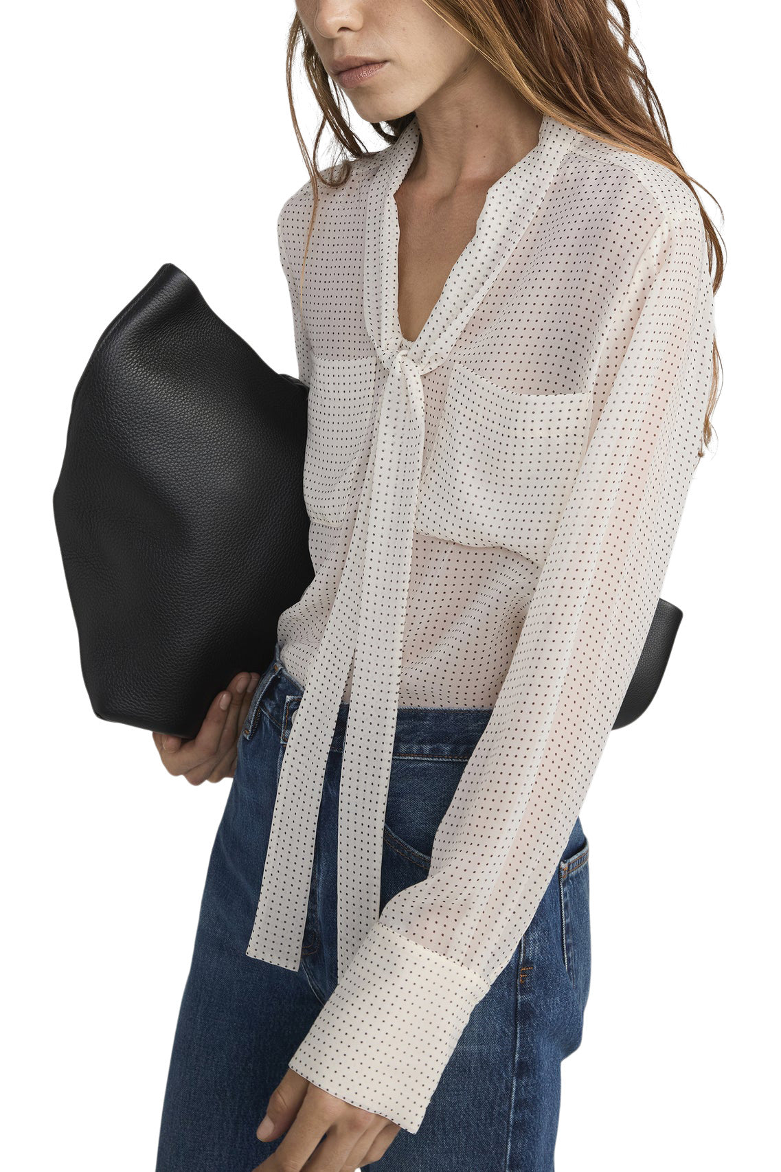 Frame Denim Polka Dot Modern Tie Blouse in Ecru Multi