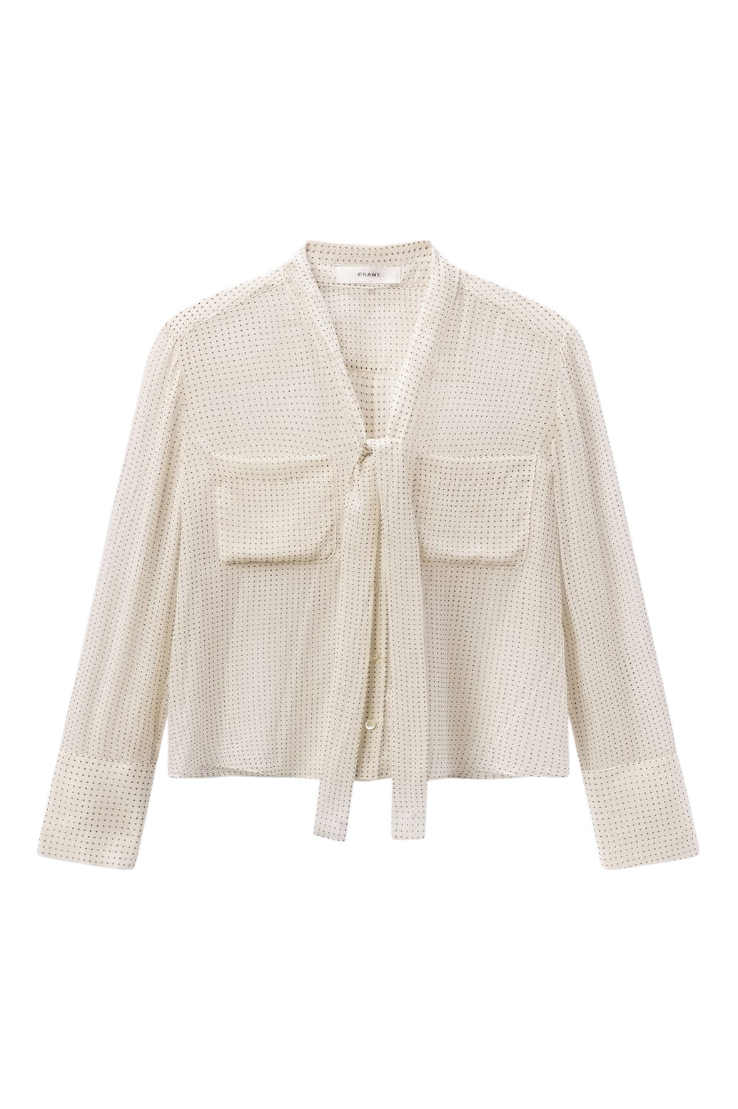 Frame Denim Polka Dot Modern Tie Blouse in Ecru Multi