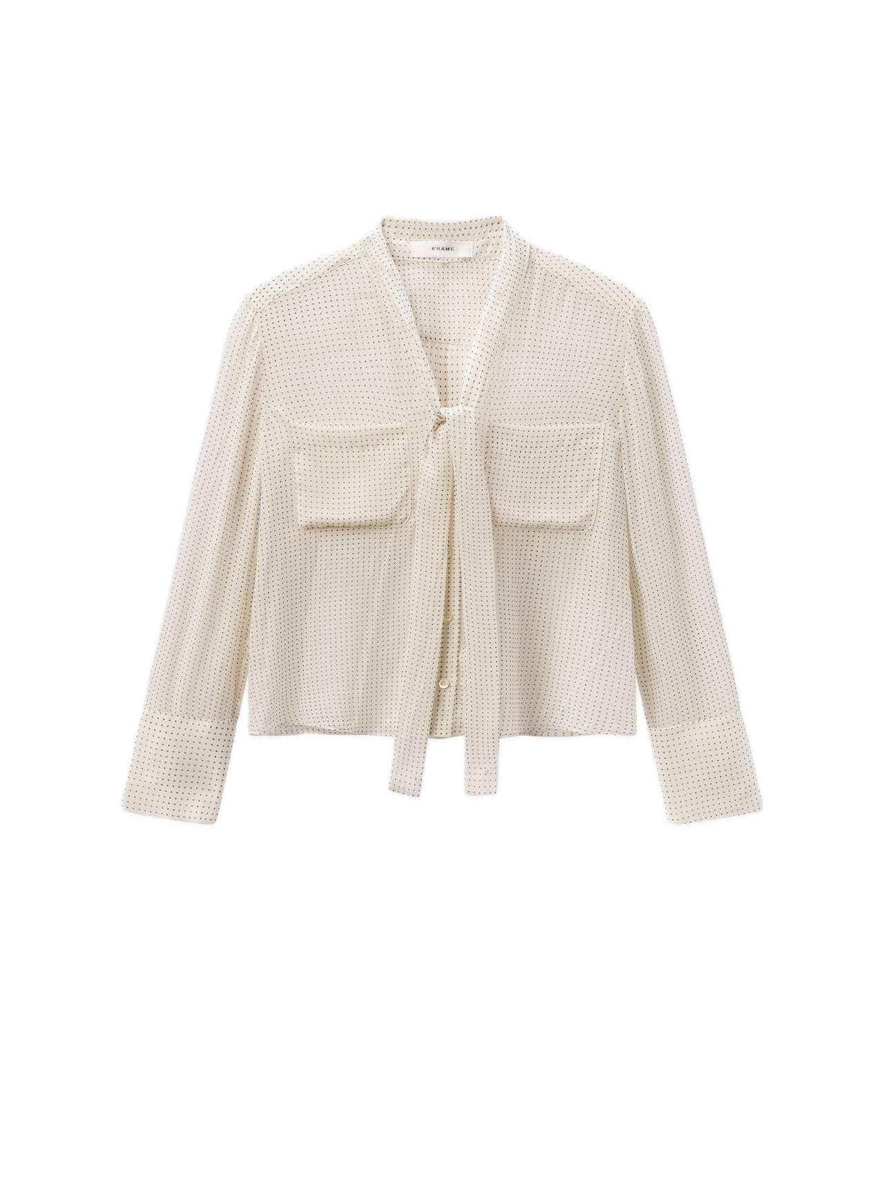 Frame Denim Polka Dot Modern Tie Blouse in Ecru Multi