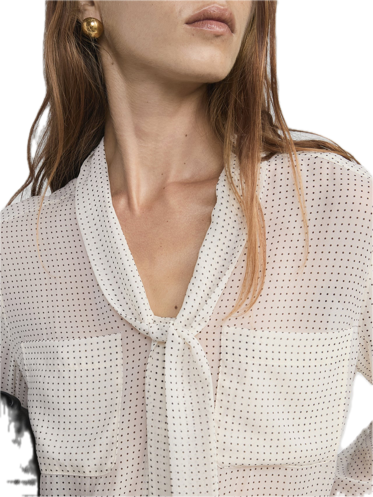 Frame Denim Polka Dot Modern Tie Blouse in Ecru Multi