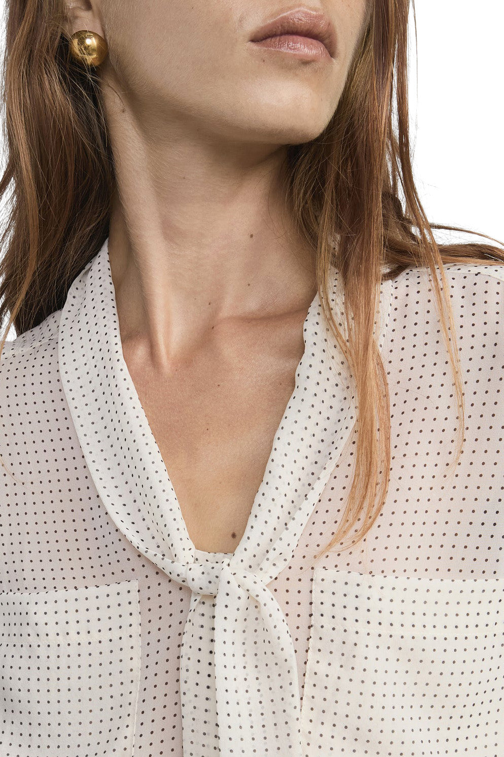 Frame Denim Polka Dot Modern Tie Blouse in Ecru Multi