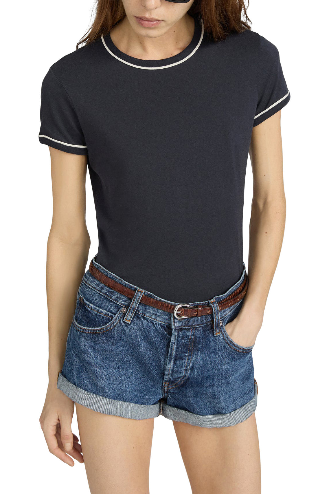 Frame Denim Ringer Baby Tee in Navy Multi
