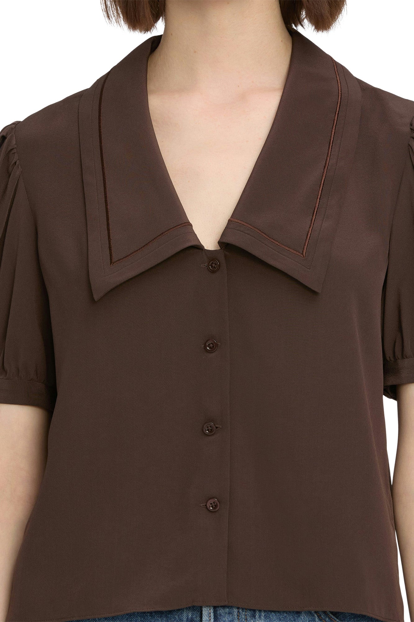 Frame Denim Sailor Blouse in Coffee