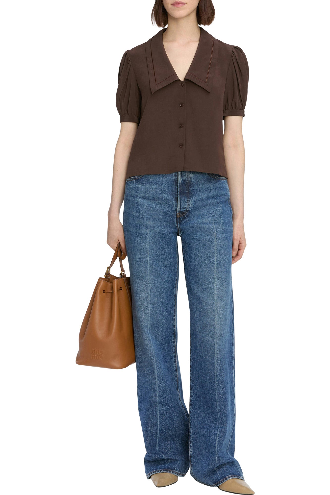 Frame Denim Sailor Blouse in Coffee