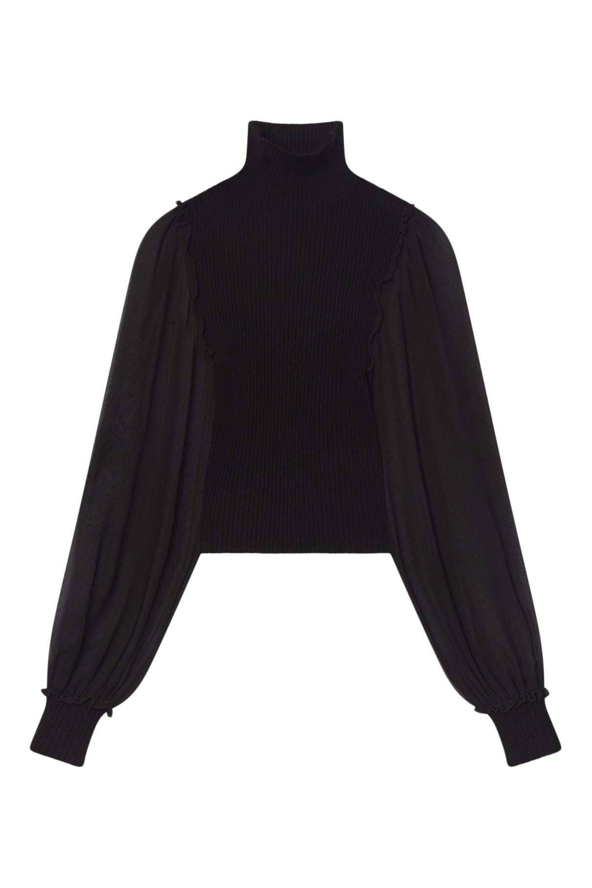 Frame Denim Sheer Sleeve Top in Black