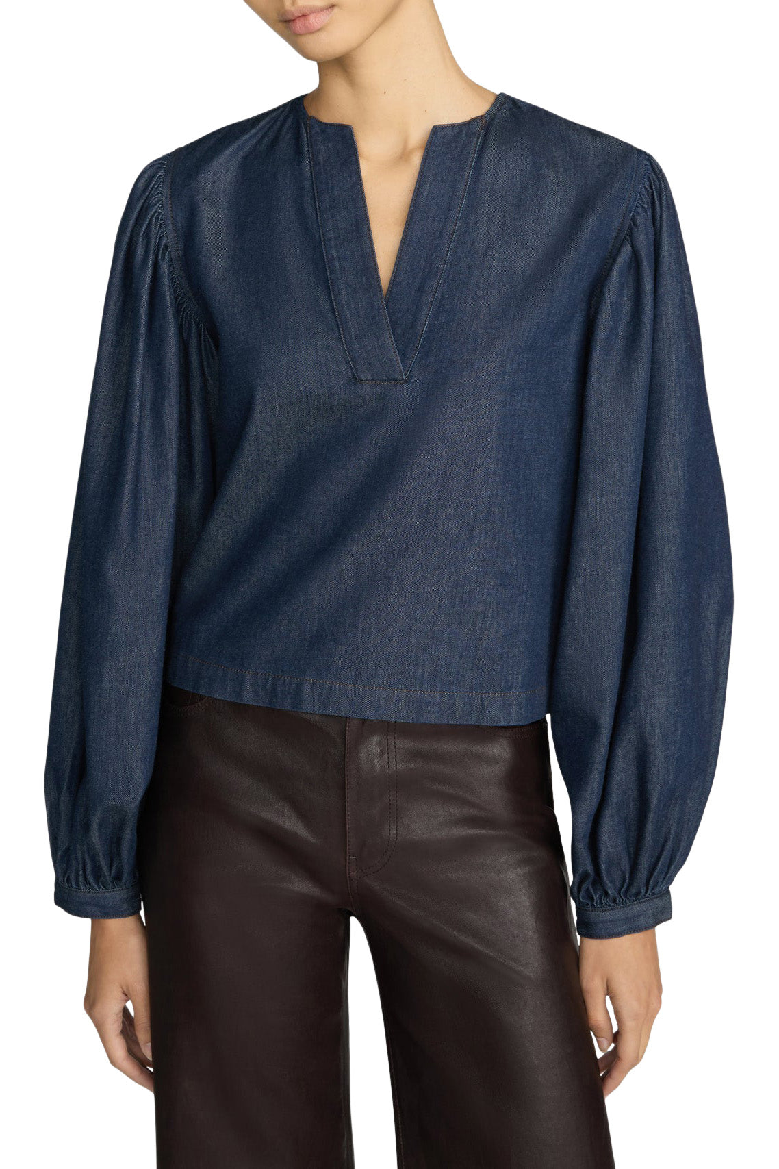 Frame Denim The Off Duty Long Sleeve Popover in Rinse