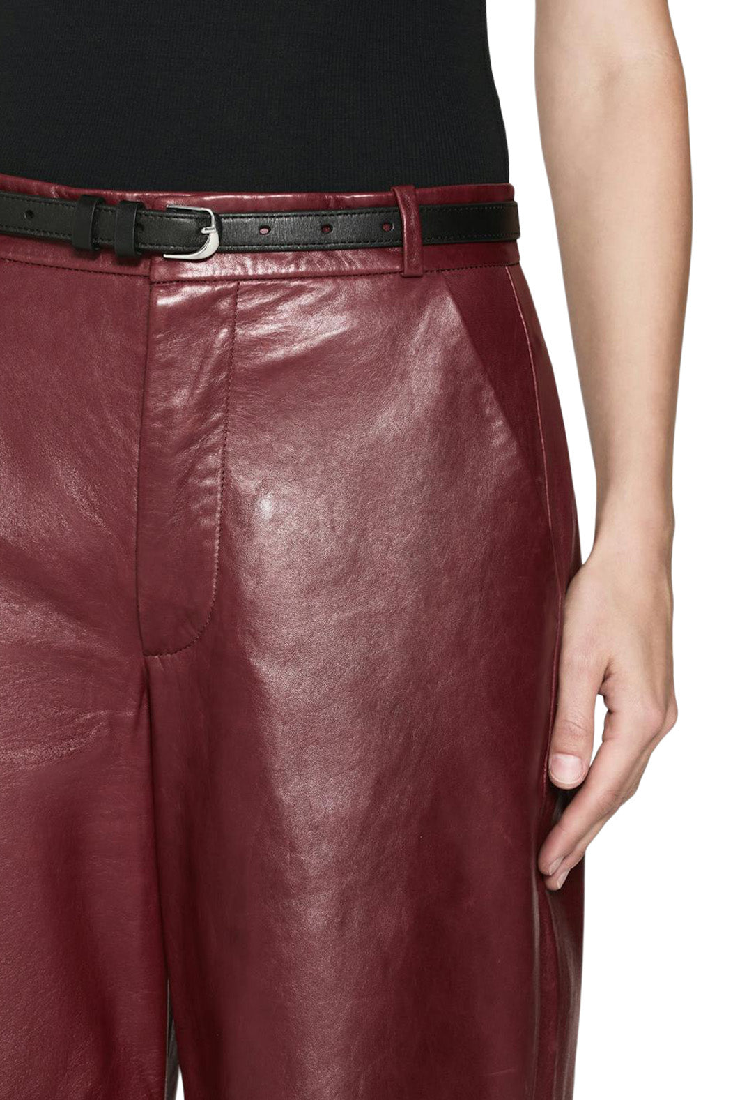 Frame Denim Wide Leather Trousers in Syrah Red