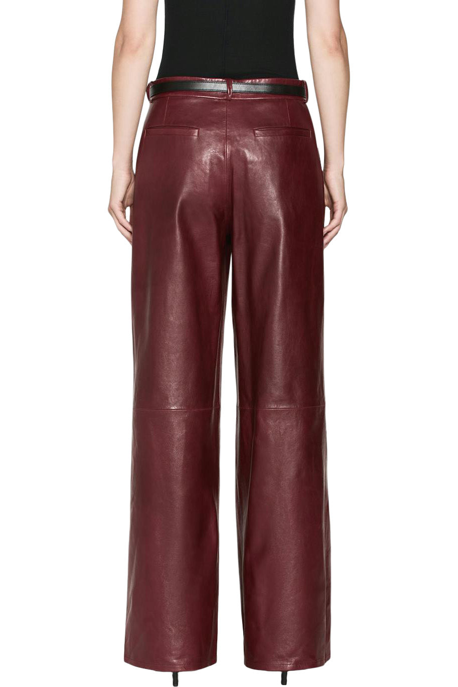 Frame Denim Wide Leather Trousers in Syrah Red