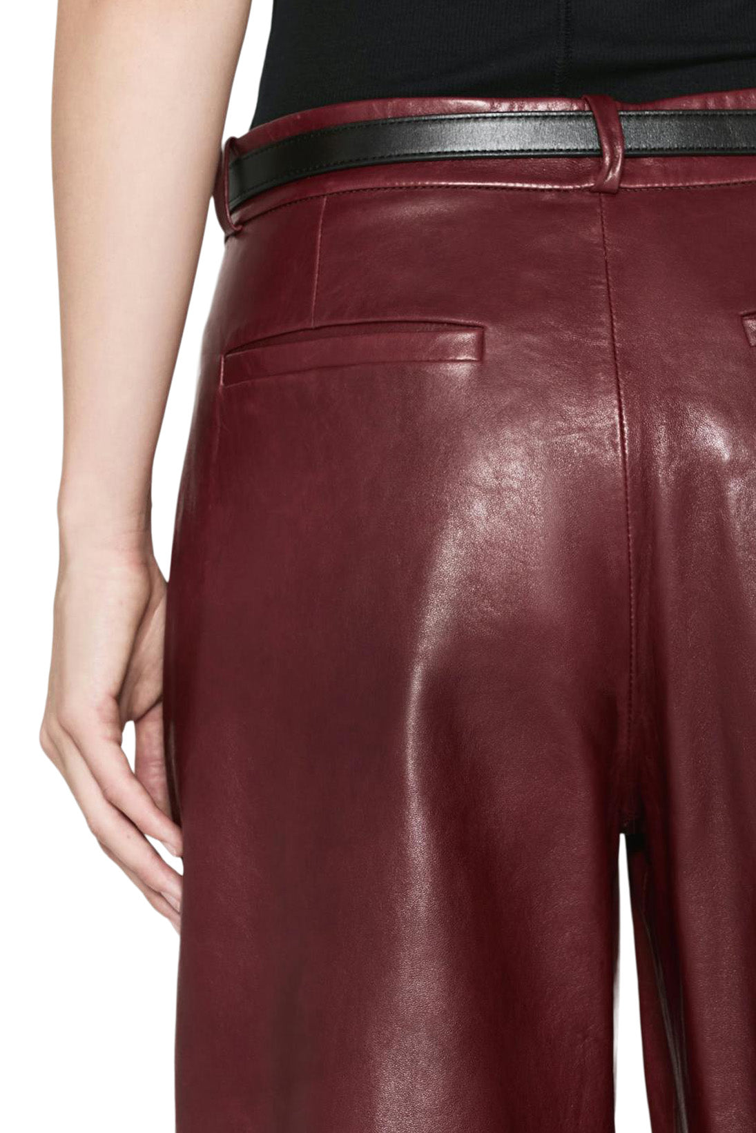 Frame Denim Wide Leather Trousers in Syrah Red